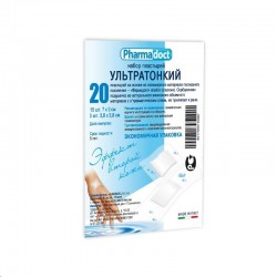 Набор пластырей, Pharmadoct (Фармадокт) №20 Ультратонкий на полимерной основе эласкин два размера (15 шт 7х2 см + 5 шт 3.8х3.8 см) экономичная упаковка телесный зип-пакет